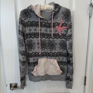 Scrapbook Gray and Pink Floral Hoodie